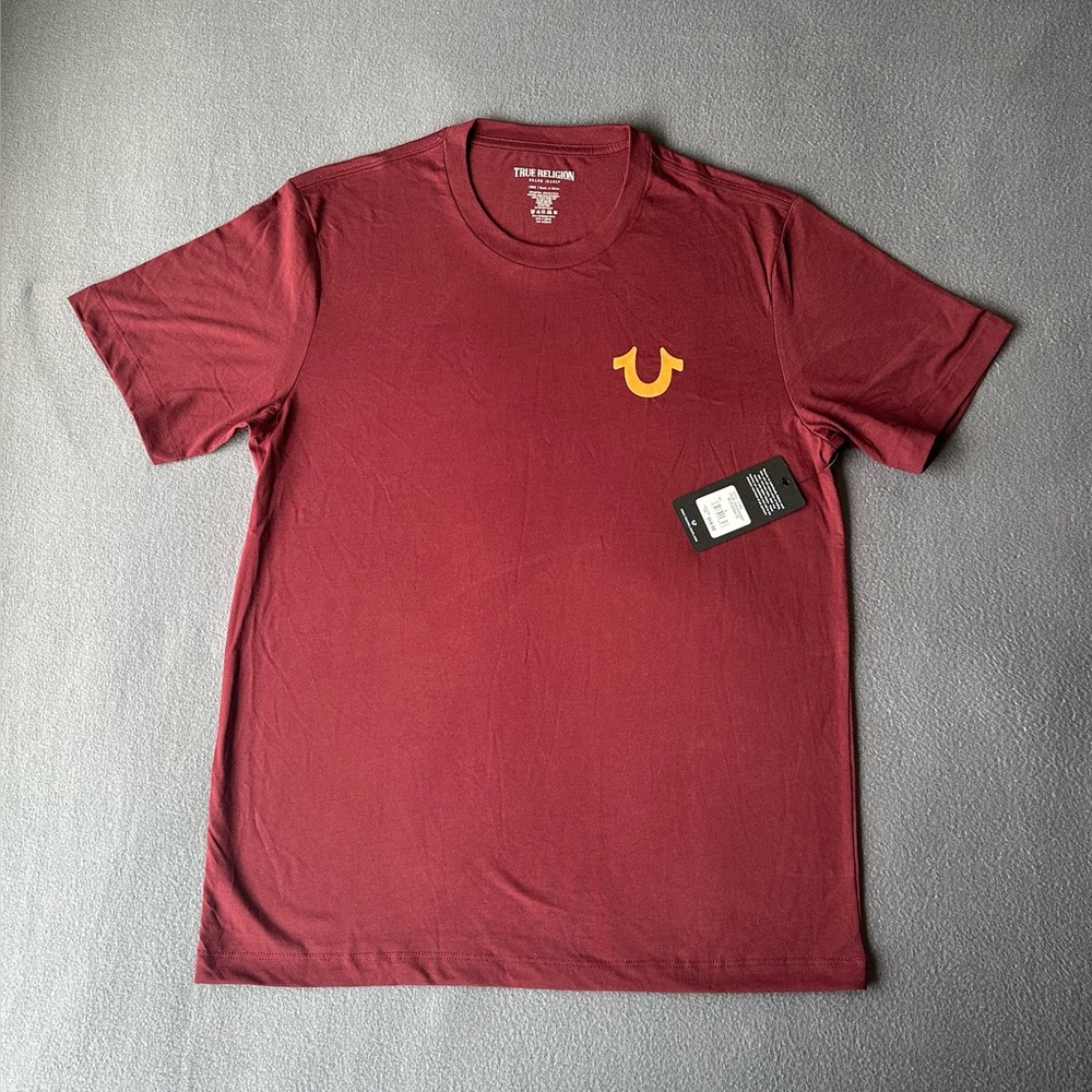 NWT TRUE RELIGION MEN'S BUDDHA GRAPHIC SHORT SLEEVE SHIRT MARRON RED L